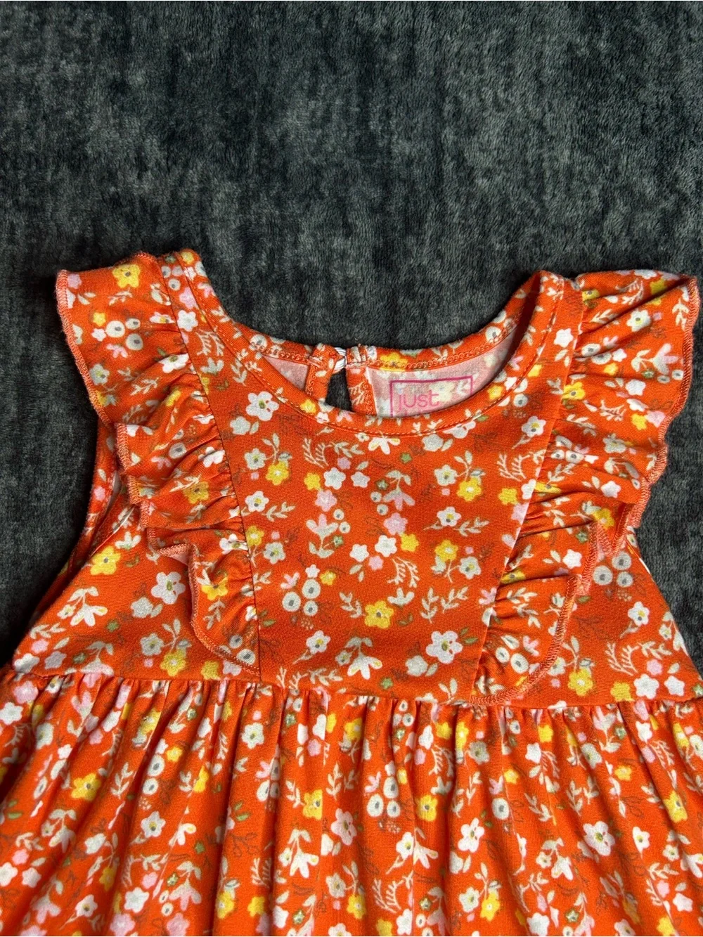 Toddler Orange Floral Ruffle Sleeve Dress